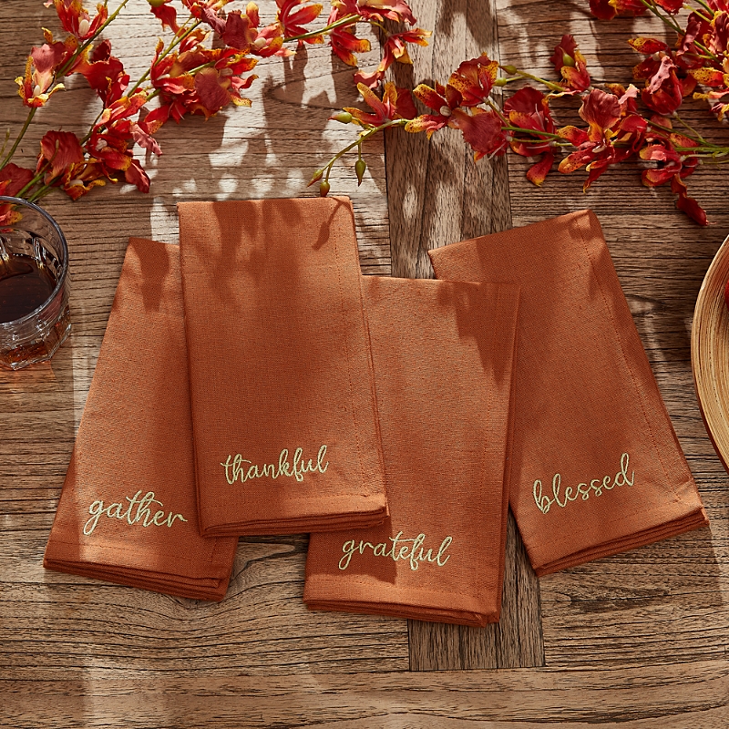 ELRENE HOME FASHIONS HARVEST SENTIMENT EMBROIDERED NAPKINS, SET OF 4