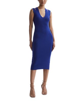 Reiss Purple Kara Knitted Double Strap Midi Dress