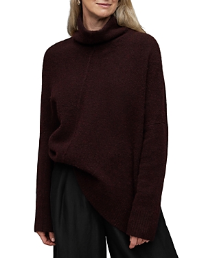 Allsaints Lock Funnel Neck Sweater In Raisin Red