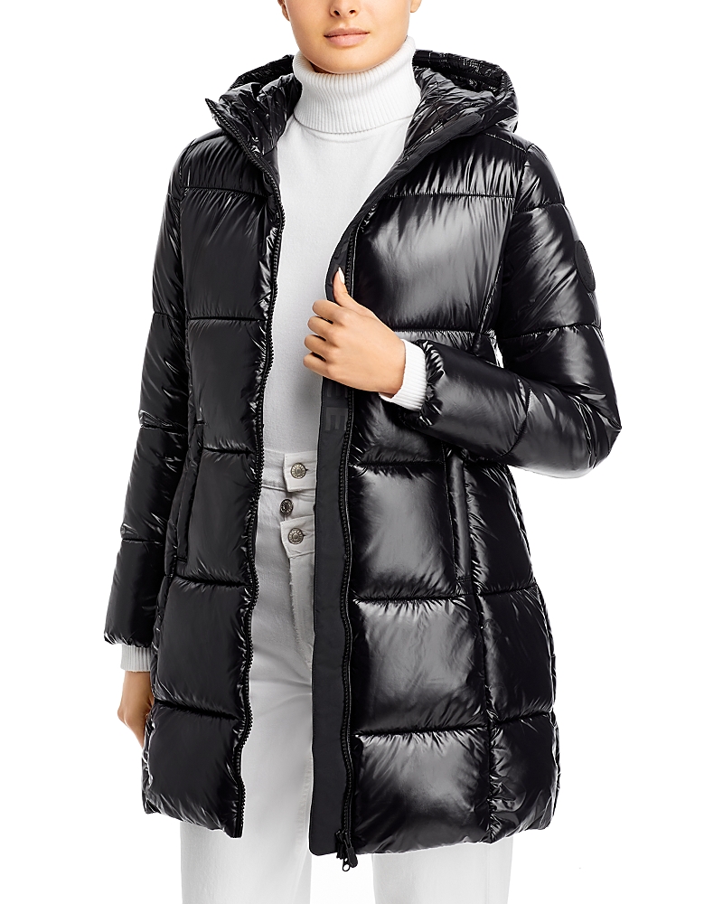 Save The Duck Ines Water Repellent Hooded Quilted Longline Puffer Coat In Black