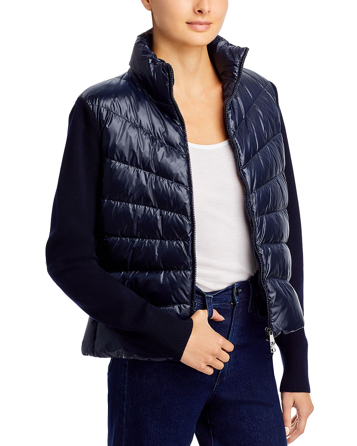 Moncler Mixed Media Wool Puffer Cardigan