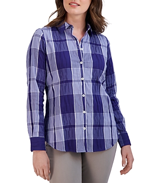 Foxcroft Zoey Plaid Cotton Blend Button-up Shirt In Blue Iris