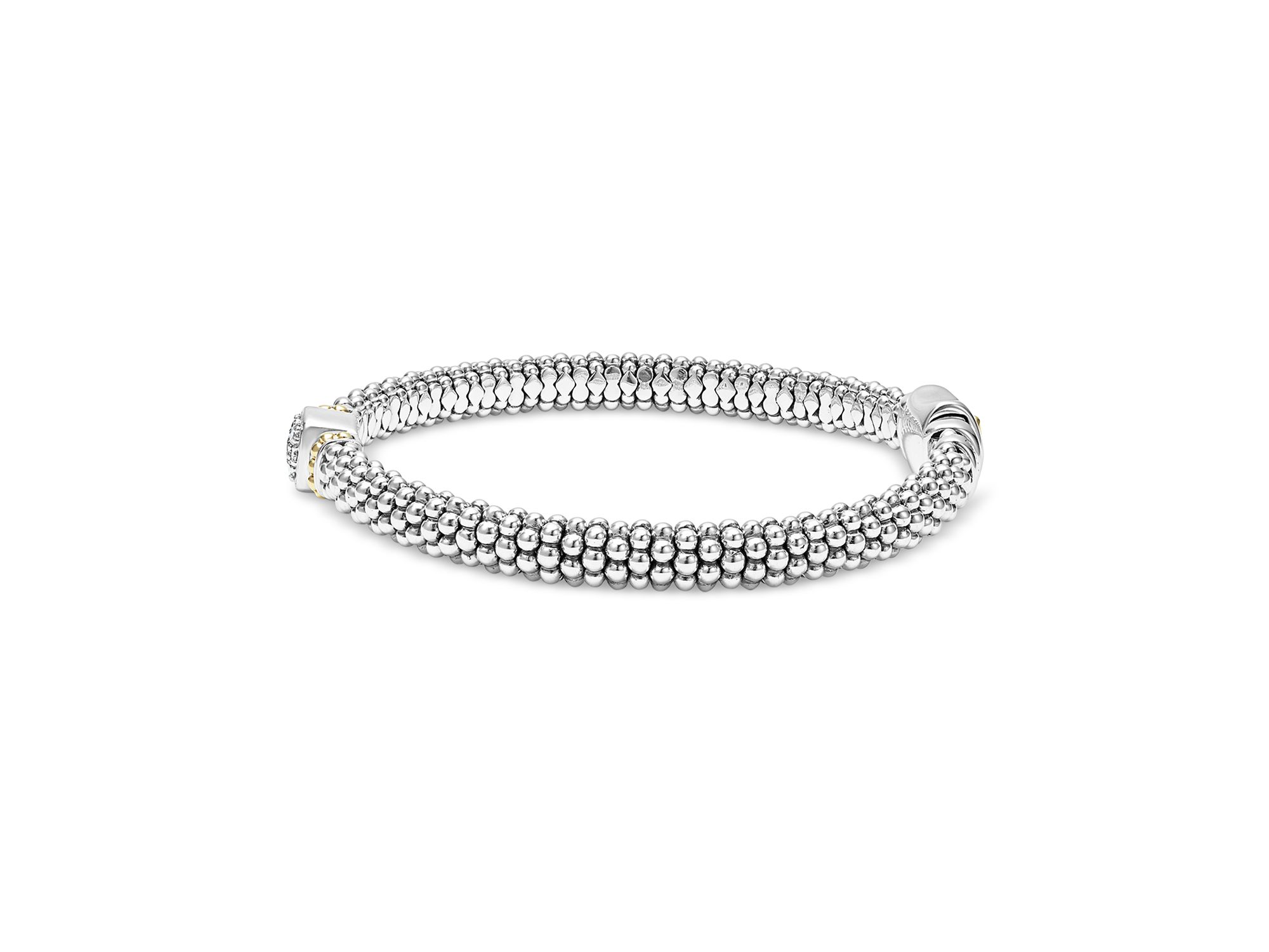 18K Yellow Gold & Sterling Rittenhouse Diamond Cluster Caviar Rope Bead Bracelet — Image 5
