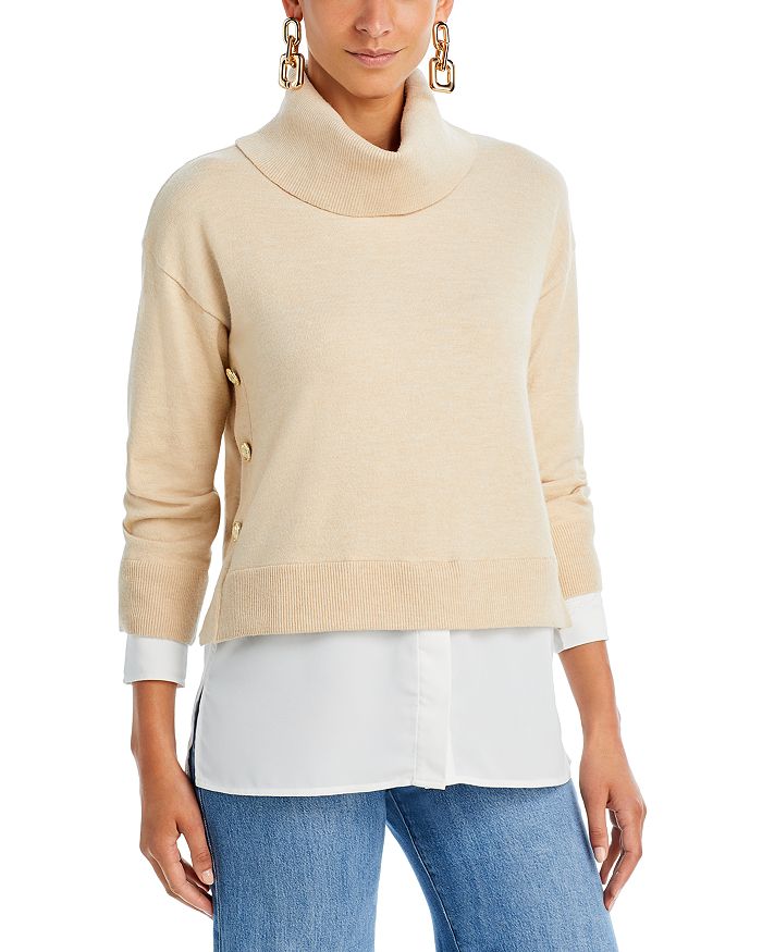 KARL LAGERFELD PARIS Turtleneck Layered Look Sweater | Bloomingdale's
