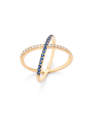 Bloomingdale's Blue Sapphire & Diamond Crossover Ring In 14k Yellow Gold In Blue/gold
