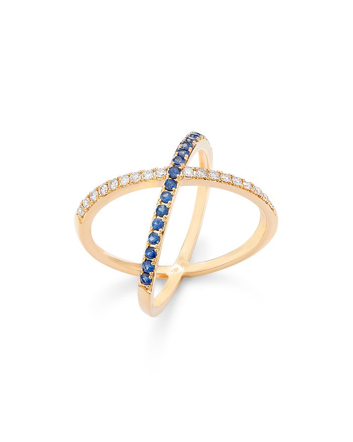 Bloomingdale's - Blue Sapphire & Diamond Crossover Ring in 14K Yellow Gold