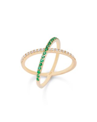 Bloomingdale's Fine Collection - Bloomingdale's Emerald & Diamond X Ring in 14K Yellow Gold