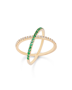 Bloomingdale's Emerald & Diamond X Ring In 14k Yellow Gold In Green/gold