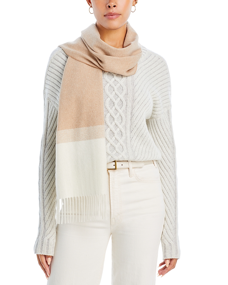 C By Bloomingdale's Cashmere Blockstripe Woven Scarf - Exclusive In Tan/cream