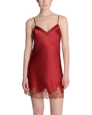 Shop Simone Perele Nocturne Silk Lace Trim Nightdress In Tango Red