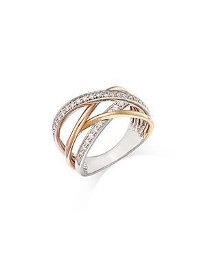 Bloomingdale's Diamond Crossover Ring In 14k White, Rose & Yellow Gold, 0.30 Ct. T.w. In Multi