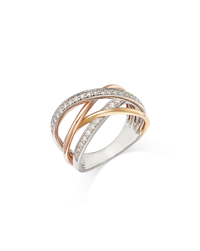 Bloomingdale's Fine Collection Diamond Crossover Ring in 14K White, Rose & Yellow Gold, 0.30 tcw