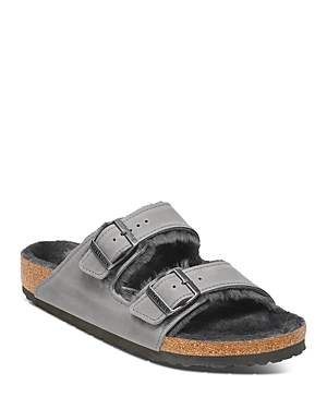 Birkenstock Men's Arizona Shearling Slip On Sandals In Iron