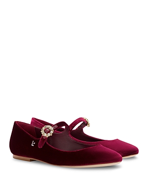 Shop Larroude Women's Blair Pointed Toe Embellished Ankle Strap Flats In Wine