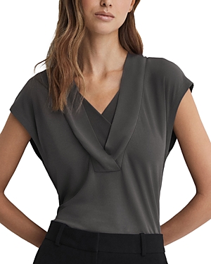 Reiss Bonnie V Neck Top In Charcoal