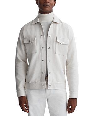 Reiss Chez Long Sleeved Textured Twill Regular Fit Button Down Shirt In Ecru