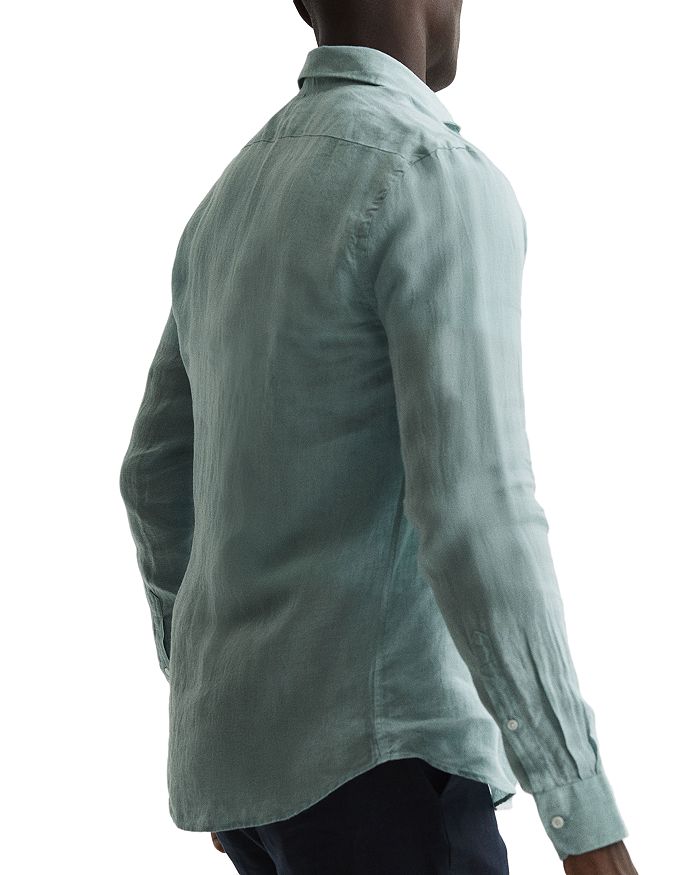 Shop Reiss Ruban Long Sleeve Linen Shirt In Aquamarine