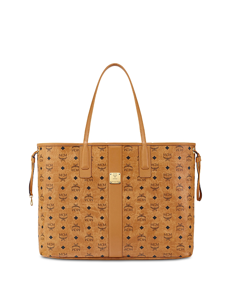 Mcm Printed Leather Medium Liz Shopping Bag In Cognac