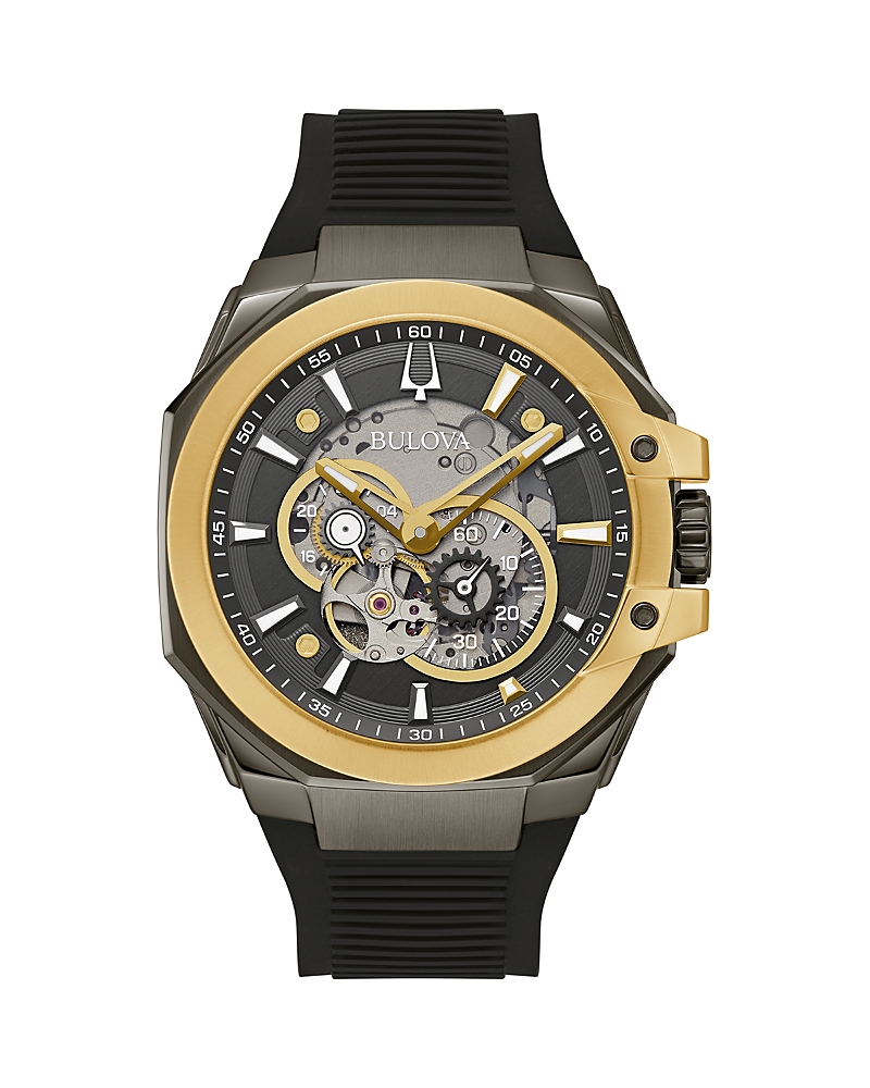 Bulova Men's Marc Anthony Automatic Chronograph Maquina Black Silicone Strap Watch 46mm In Gray/black