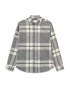 Shop Les Deux Jeremy Flannel Shirt In Light Gray