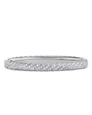 David Yurman Sculpted Cable Pave Bangle Bracelet in 18K White Gold with Diamonds