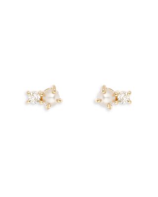 Adina Reyter - 14K Yellow Gold Cultured Freshwater Pearl & Diamond Amigos Stud Earrings