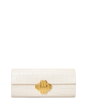 MAJE CLOVER EMBOSSED LEATHER BAGUETTE CLUTCH