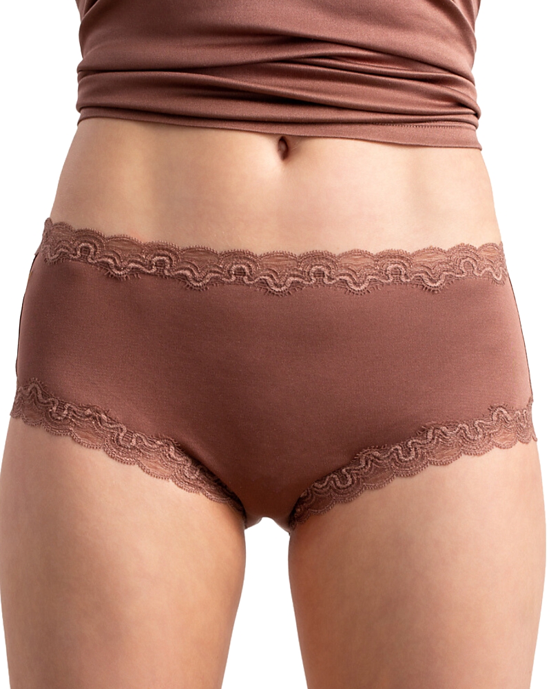 Uwila Warrior Soft Silks Lace-trim Bikini Briefs In Brown