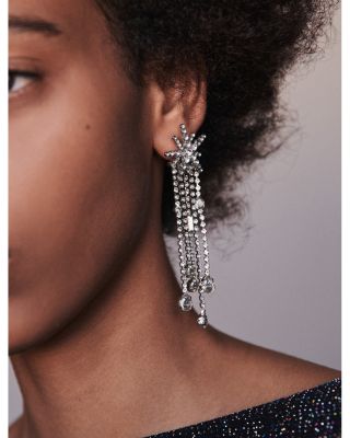 Rhinestone Shooting Star Asymmetrical Drop Earrings in Silver Tone