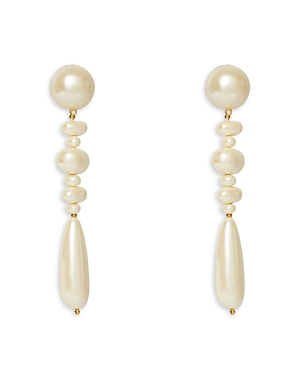 Shop Lele Sadoughi Copacabana Imitation Pearl Linear Drop Earrings In Gold Tone In Ivory