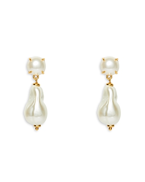 Shop Lele Sadoughi Jackie Imitation Pearl Drop Earrings In Gold Tone In White