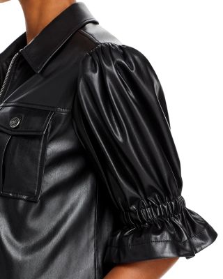Faux Leather Puff Sleeve Jacket