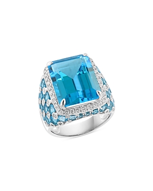 Bloomingdale's Blue Topaz & Diamond Ring In 14k White Gold In Blue/white