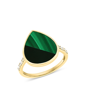 Bloomingdale's Malachite, Onyx & Diamond Teardrop Ring In 14k Yellow Gold - 100% Exclusive In Green/gold