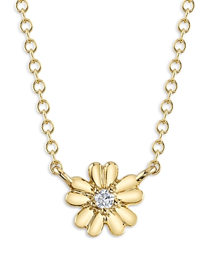 14K Yellow Gold Diamond Flower Pendant Necklace, 17-18