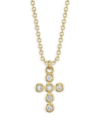 Moon & Meadow 14K Yellow Gold Diamond Cross Pendant Necklace, 17-18