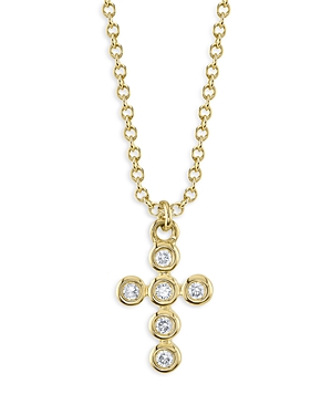 Moon & Meadow 14K Yellow Gold Diamond Cross Pendant Necklace, 17-18