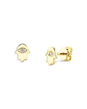 Moon & Meadow 14K Yellow Gold Diamond Hamsa Stud Earrings