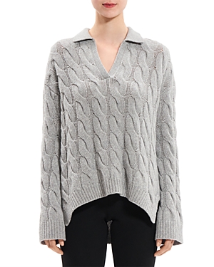 Shop Theory Wool And Cashmere Cable Knit Sweater In Light Heather Grey