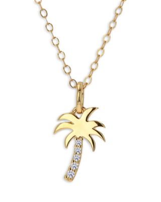 Moon & Meadow 14K Yellow Gold Diamond Palm Tree Pendant Necklace, 18
