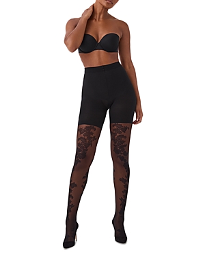 Spanx Micro-fishnet Mid-thigh Shaping Tights In Very Black