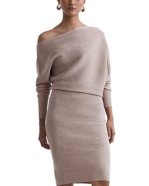Shop Reiss Lara Draped Knitted Bodycon Dress In Neutral
