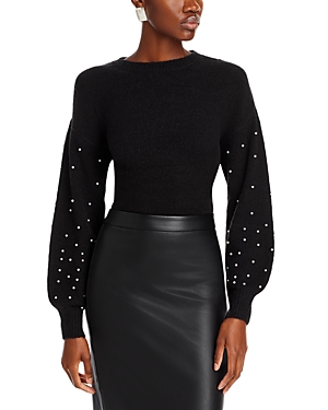 Single Thread Embellished Drop Shoulder Sweater In Black/ White