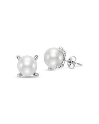 Bloomingdale's Fine Collection Cultured Freshwater Pearl & Diamond Stud Earrings in 14K White Gold