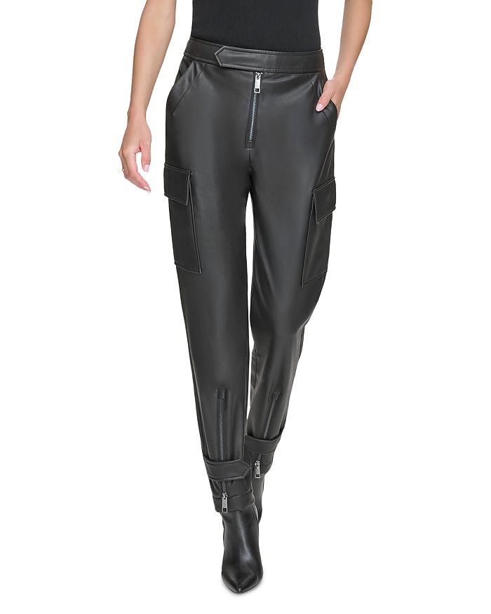 DKNY Faux Leather Cargo Pants