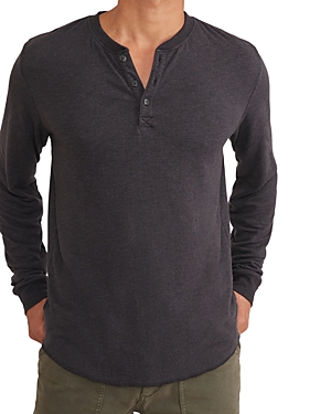 Marine Layer Double Knit Henley Shirt In Faded Black