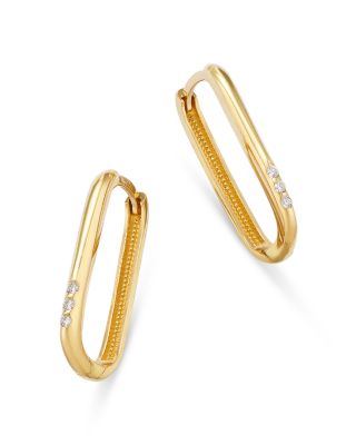 Zoë Chicco - 14K Yellow Gold Pav&eacute; & Bead Diamond Oval Huggie Hoop Earrings