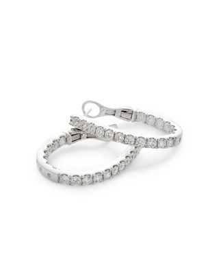 Diamond Inside Out Oval Hoop Earrings in 14K White Gold, 1.75 tcw