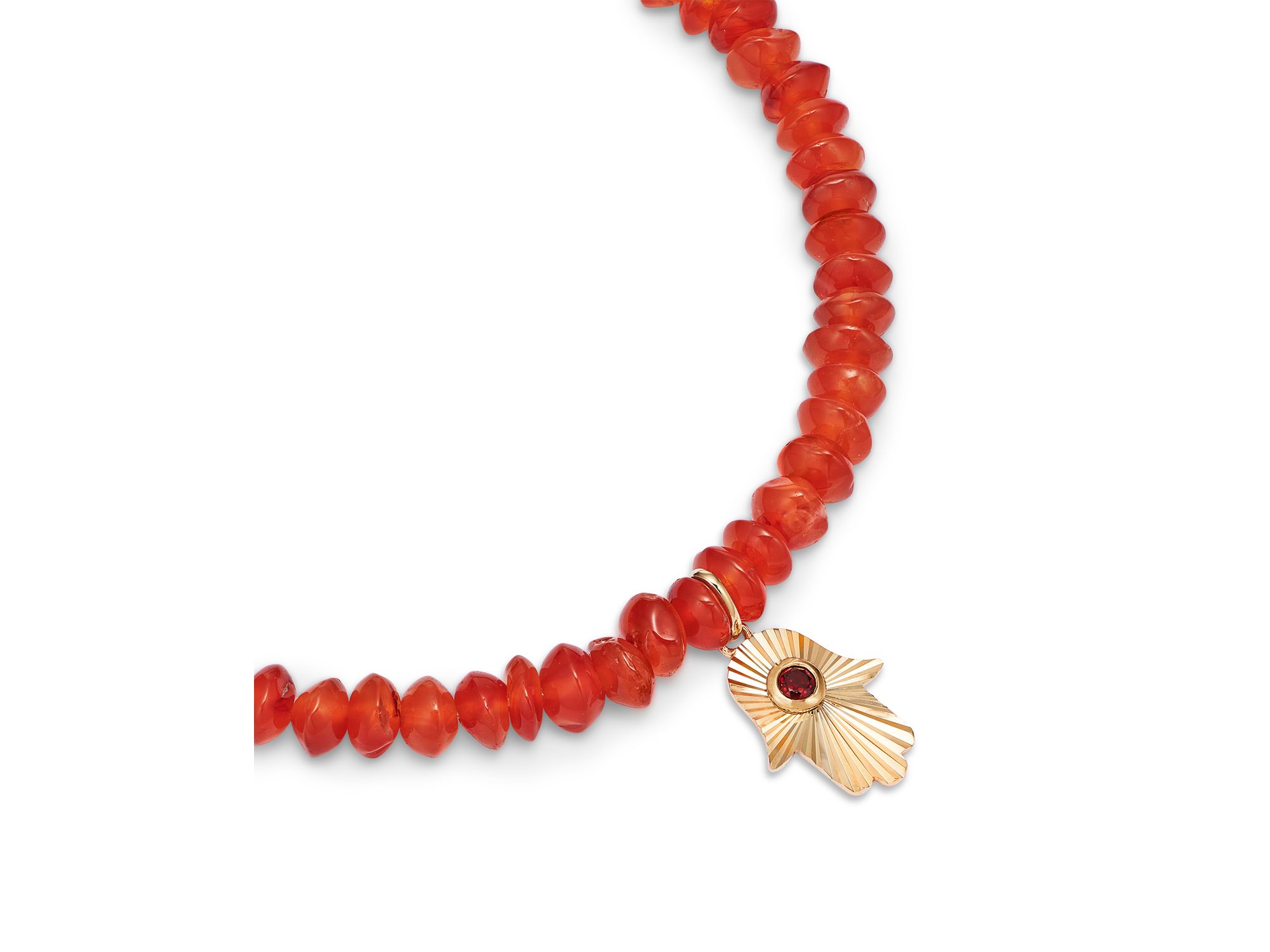 Garnet & Carnelian Bead Hamsa Hand Charm Bracelet in 14K Yellow Gold — Image 3