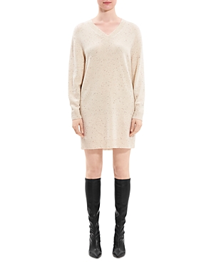 Theory Wool-cashmere Short Donegal Sweater Dress In Cream Multi